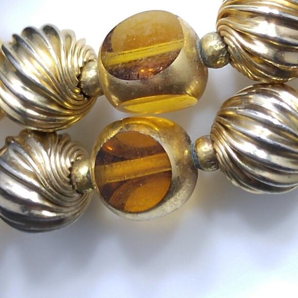 Vintage Two Strand Gold Plated Beaded Bracelet, 1960s, 7 3/8 Inches - Picture 2 of 6